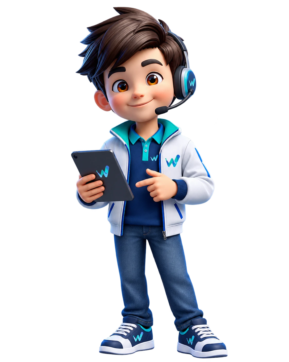 Mascote da Navega com headset de atendimento